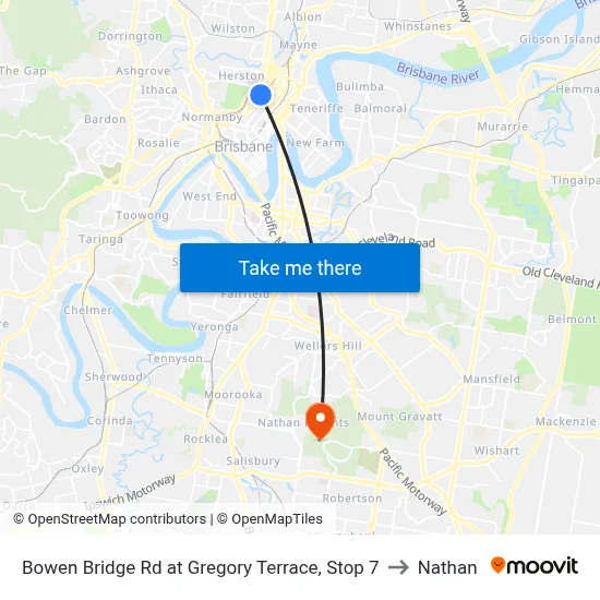 Bowen Bridge Rd at Gregory Terrace, Stop 7 to Nathan map