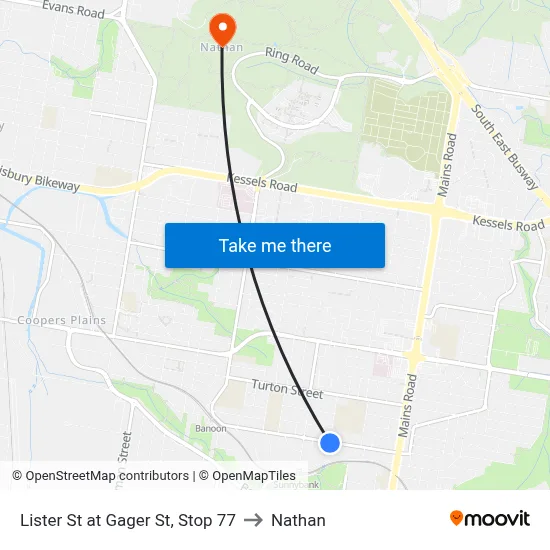 Lister St at Gager St, Stop 77 to Nathan map