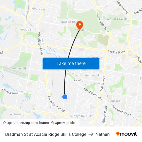 Bradman St at Acacia Ridge Skills College to Nathan map