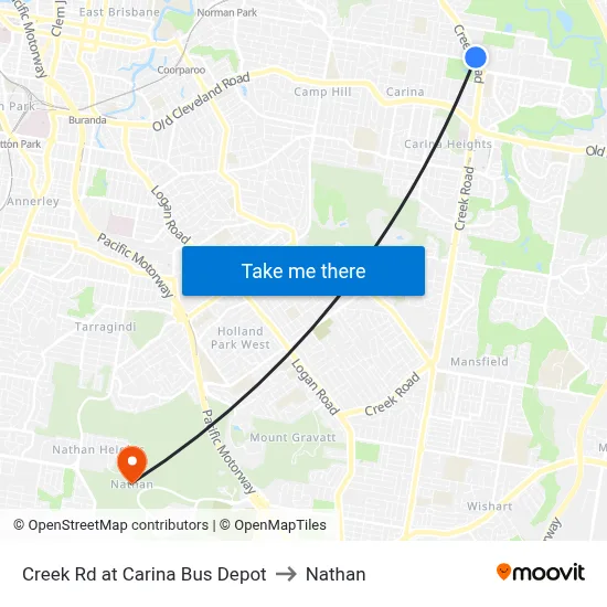 Creek Rd at Carina Bus Depot to Nathan map