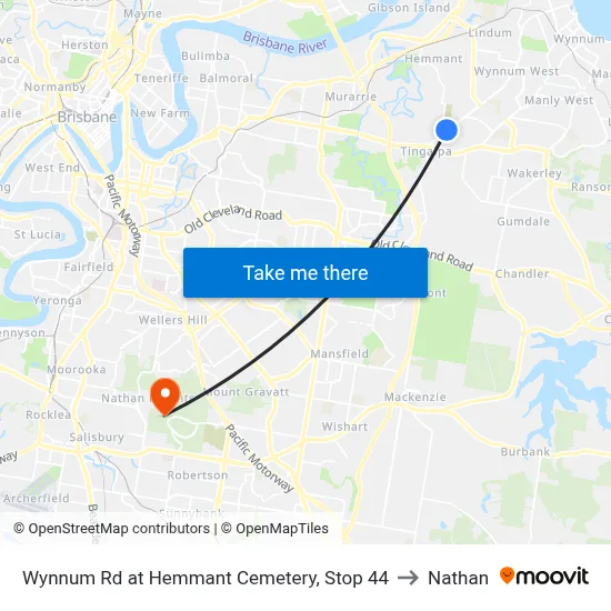 Wynnum Rd at Hemmant Cemetery, Stop 44 to Nathan map
