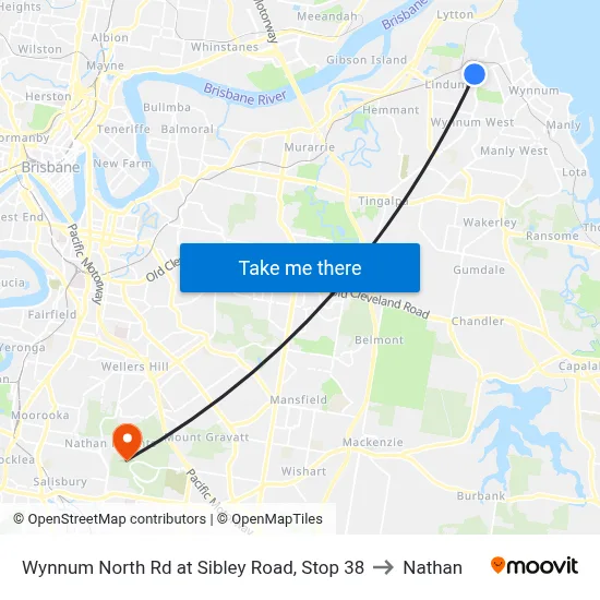 Wynnum North Rd at Sibley Road, Stop 38 to Nathan map