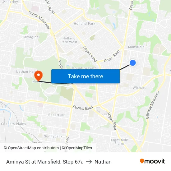 Aminya St at Mansfield, Stop 67a to Nathan map