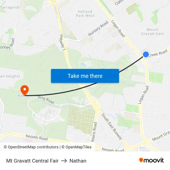 Mt Gravatt Central Fair to Nathan map