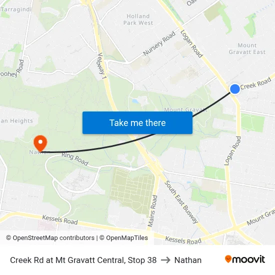 Creek Rd at Mt Gravatt Central, Stop 38 to Nathan map