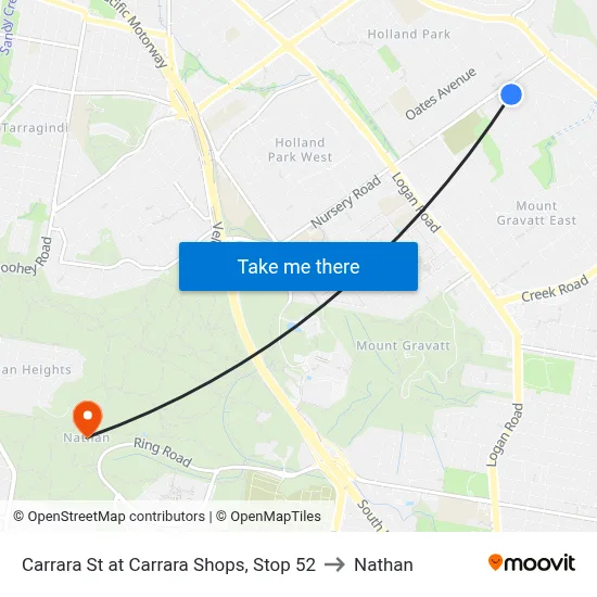 Carrara St at Carrara Shops, Stop 52 to Nathan map