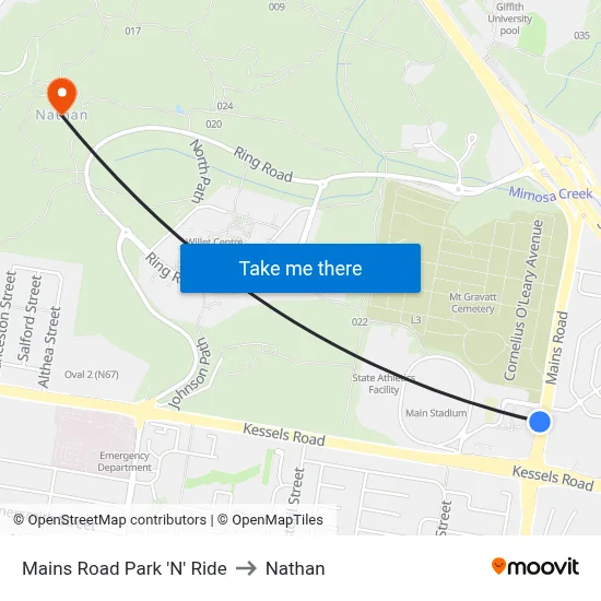 Mains Road Park 'N' Ride to Nathan map