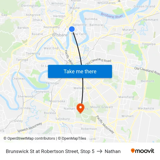 Brunswick St at Robertson Street, Stop 5 to Nathan map