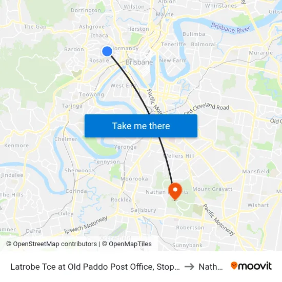 Latrobe Tce at Old Paddo Post Office, Stop 8 to Nathan map