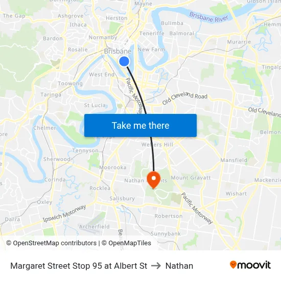 Margaret Street Stop 95 at Albert St to Nathan map