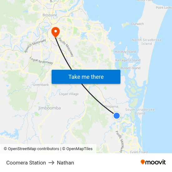 Coomera Station to Nathan map
