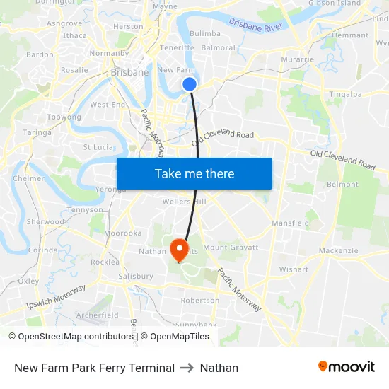 New Farm Park Ferry Terminal to Nathan map