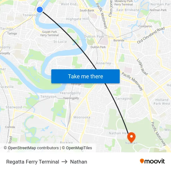 Regatta Ferry Terminal to Nathan map