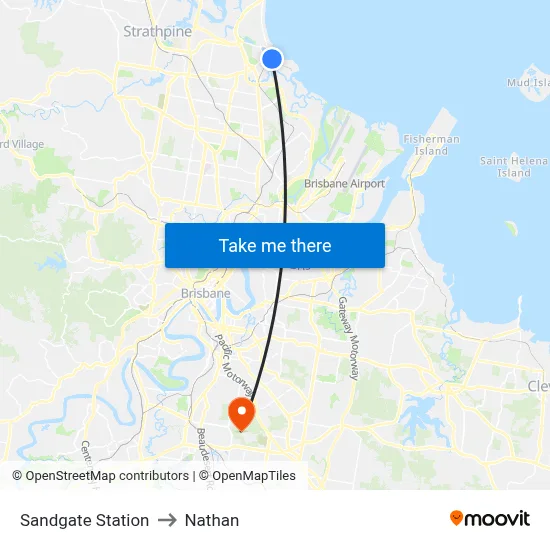 Sandgate Station to Nathan map