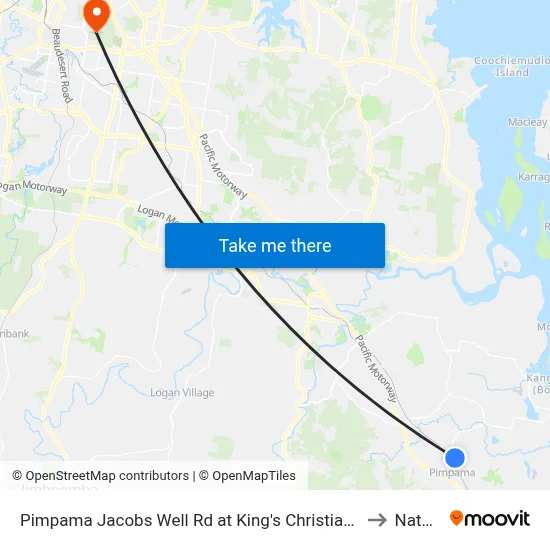 Pimpama Jacobs Well Rd at King's Christian College to Nathan map