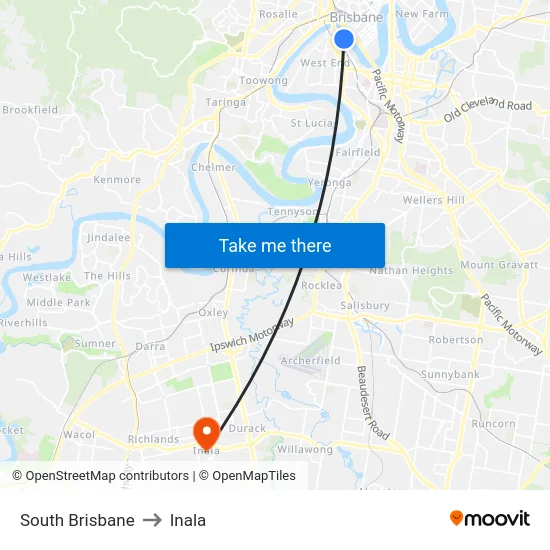 South Brisbane to Inala map