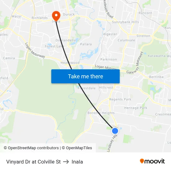 Vinyard Dr at Colville St to Inala map