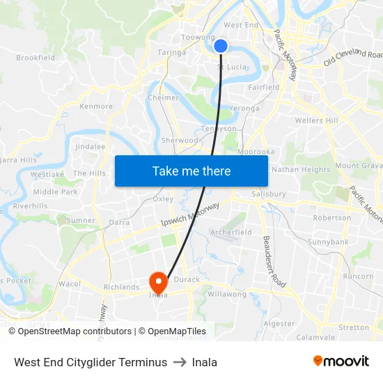 West End Cityglider Terminus to Inala map