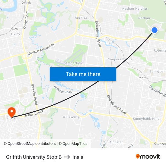 Griffith University Stop B to Inala map