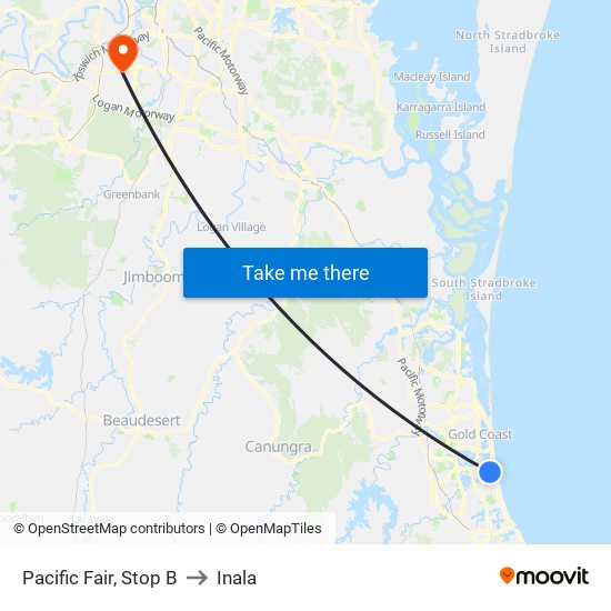 Pacific Fair, Stop B to Inala map
