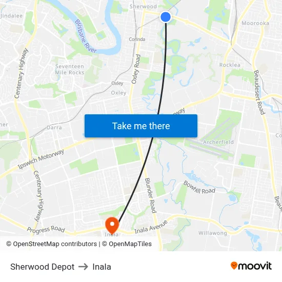 Sherwood Depot to Inala map
