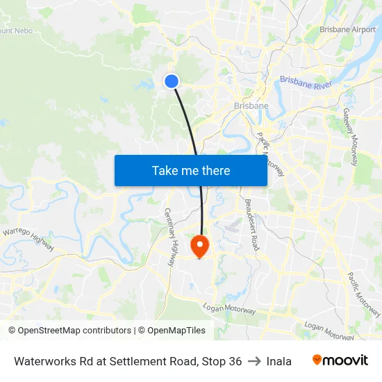 Waterworks Rd at Settlement Road, Stop 36 to Inala map