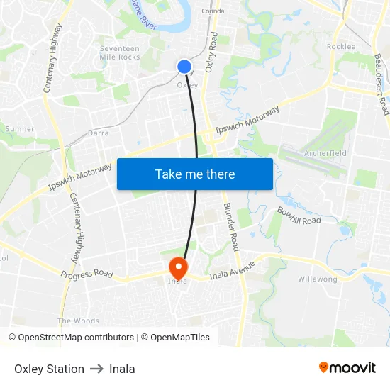 Oxley Station to Inala map
