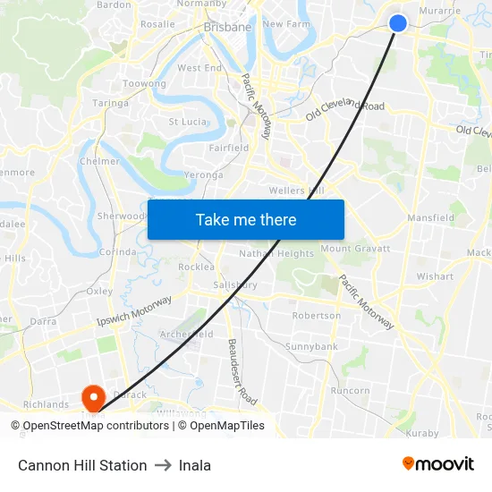 Cannon Hill Station to Inala map