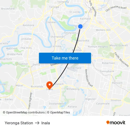 Yeronga Station to Inala map