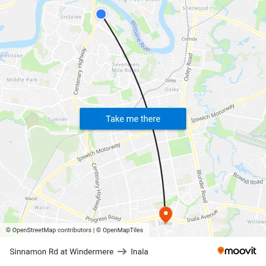 Sinnamon Rd at Windermere to Inala map