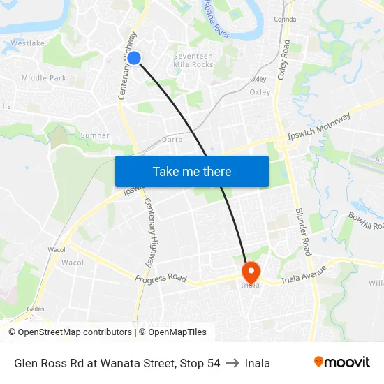 Glen Ross Rd at Wanata Street, Stop 54 to Inala map