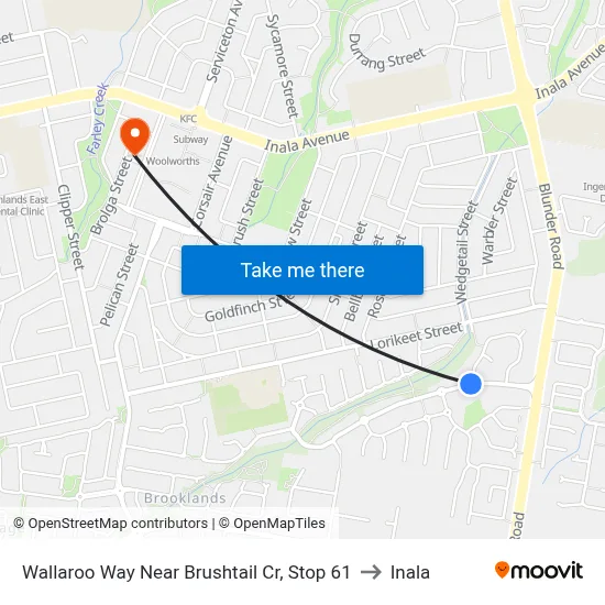 Wallaroo Way Near Brushtail Cr, Stop 61 to Inala map