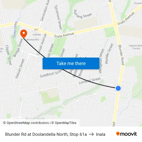 Blunder Rd at Doolandella North, Stop 61a to Inala map