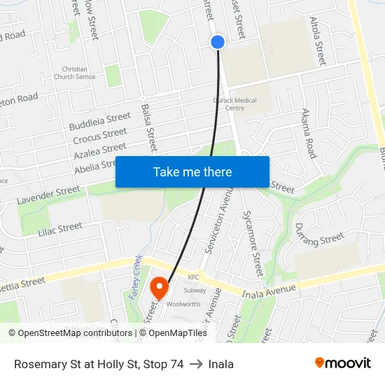 Rosemary St at Holly St, Stop 74 to Inala map