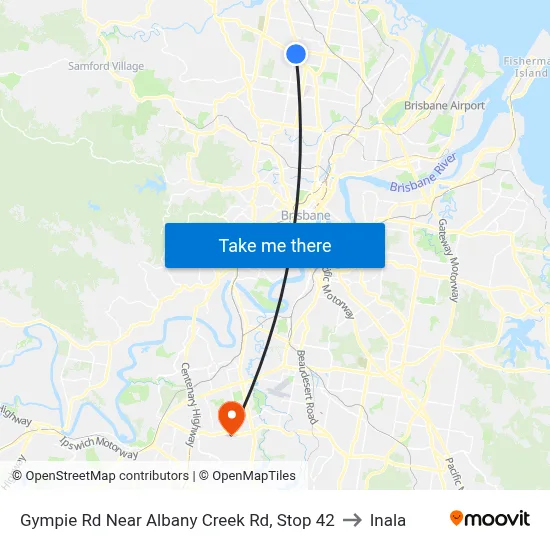 Gympie Rd Near Albany Creek Rd, Stop 42 to Inala map
