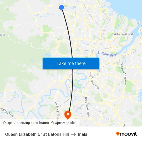 Queen Elizabeth Dr at Eatons Hill to Inala map