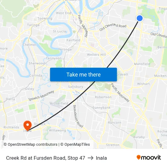 Creek Rd at Fursden Road, Stop 47 to Inala map