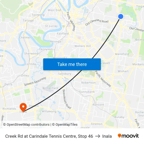 Creek Rd at Carindale Tennis Centre, Stop 46 to Inala map