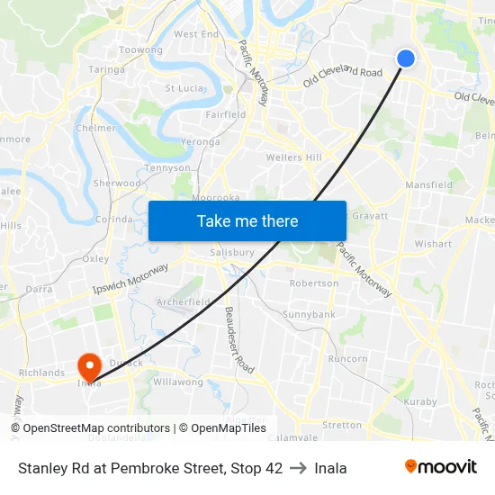 Stanley Rd at Pembroke Street, Stop 42 to Inala map