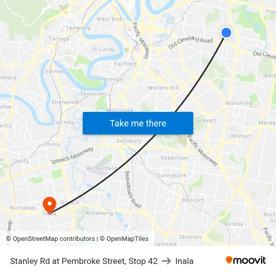 Stanley Rd at Pembroke Street, Stop 42 to Inala map