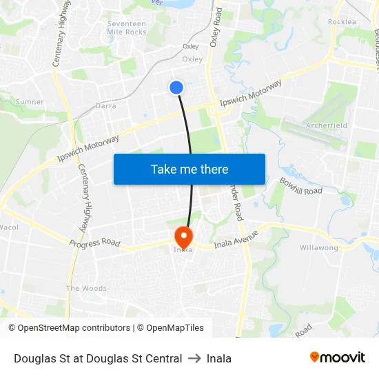 Douglas St at Douglas St Central to Inala map