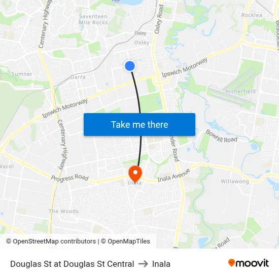 Douglas St at Douglas St Central to Inala map