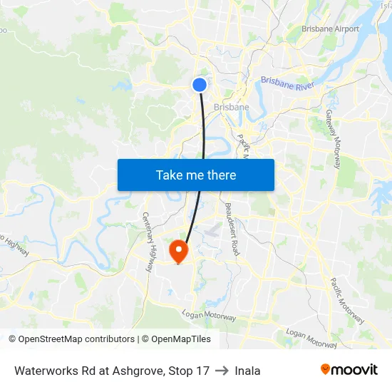 Waterworks Rd at Ashgrove, Stop 17 to Inala map