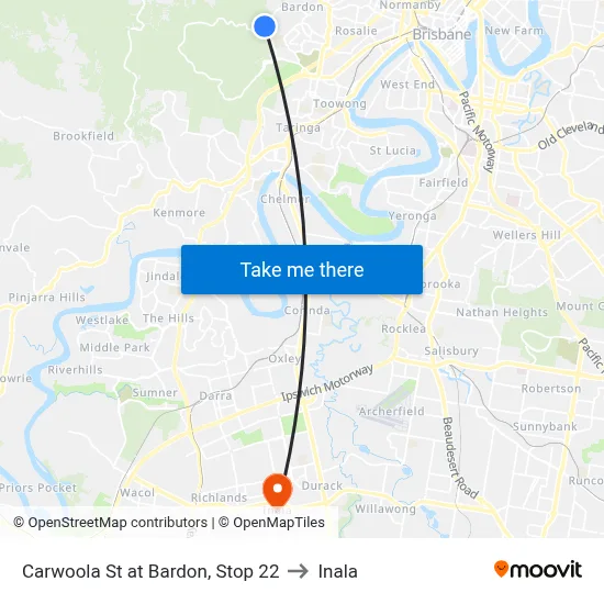 Carwoola St at Bardon, Stop 22 to Inala map