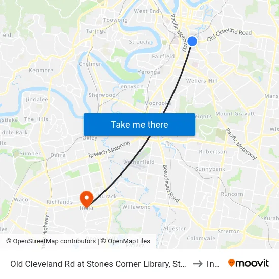 Old Cleveland Rd at Stones Corner Library, Stop 17 to Inala map