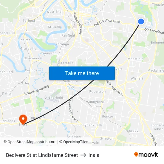 Bedivere St at Lindisfarne Street to Inala map