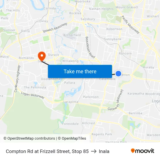 Compton Rd at Frizzell Street, Stop 85 to Inala map