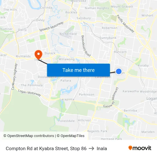 Compton Rd at Kyabra Street, Stop 86 to Inala map