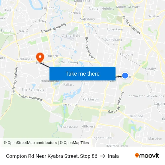 Compton Rd Near Kyabra Street, Stop 86 to Inala map