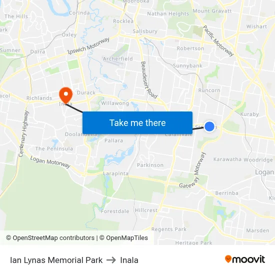 Ian Lynas Memorial Park to Inala map